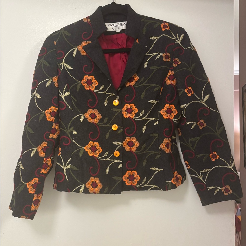 Women's wool blazer jacket Floral Embroidered Jacket - Boho vintage granny core